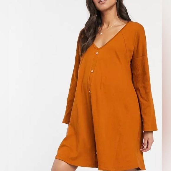 ASOS NWT mustard stretch gauze long sleeve maternity swing dress SZ 18 - Picture 1 of 10